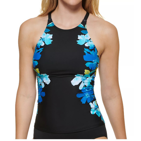 Calvin Klein Printed High-Neck Cross-Back Tankini Top XS - Picture 1 of 6